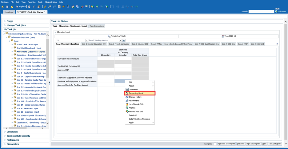 Right click a cell and select supporting detail